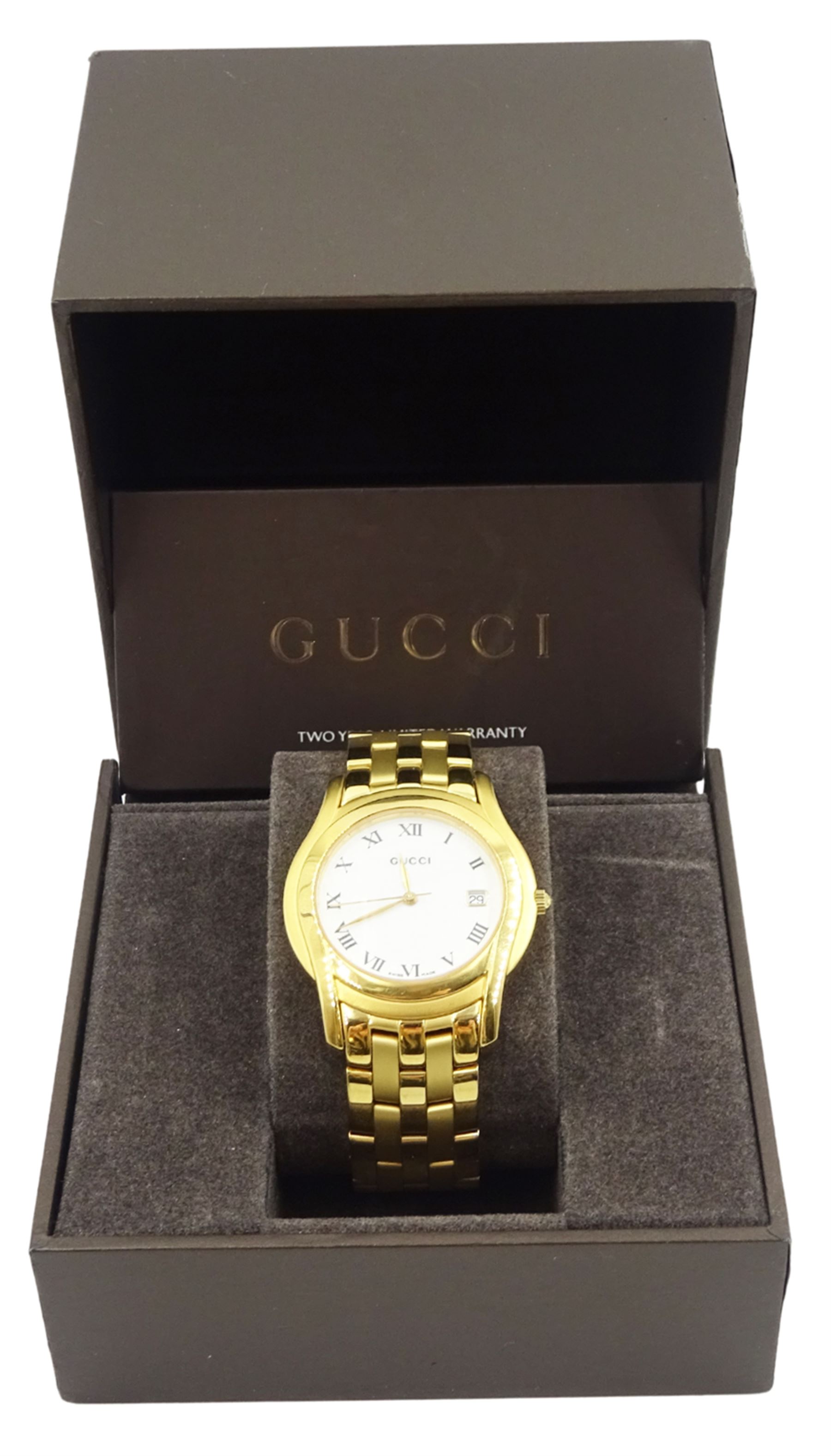 Gucci gentleman's gold-plated and stainless steel wristwatch, model No. 5400M, serial No. 0025786, boxed