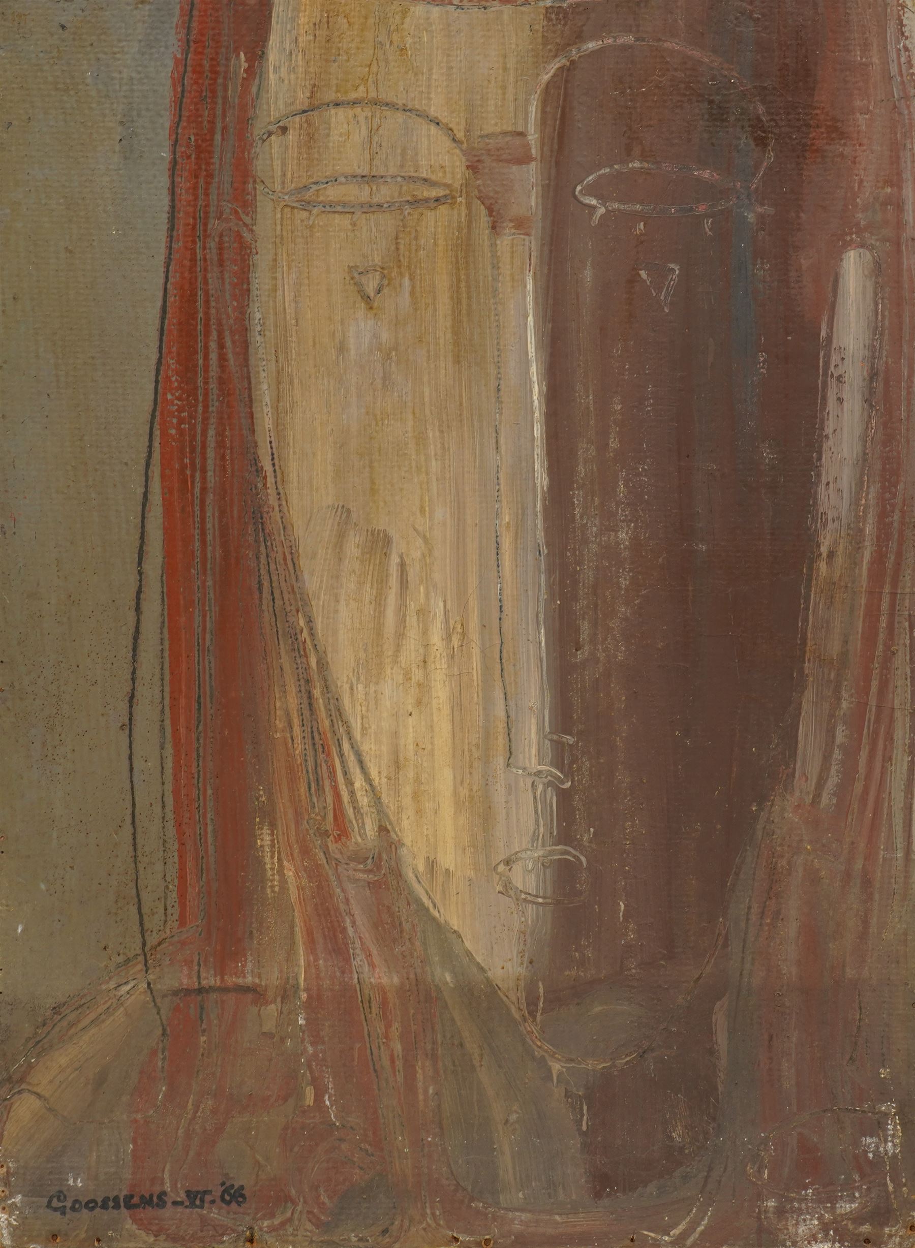 Anton Goossens (Belgian, 1903-1980): Abstract Face, oil on cardboard signed and dated '66, 122cm x 90cm 