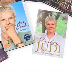 Judi Dench signed book 'Scenes From My Life', together with framed signed Judi Dench photograph, one other signed photograph and a signed 'Sunday Times' magazine cover, Joanna Lumley signed autobiography 'Absolutely', with two signed 'You' magazine covers and two further Judi Dench autobiographies