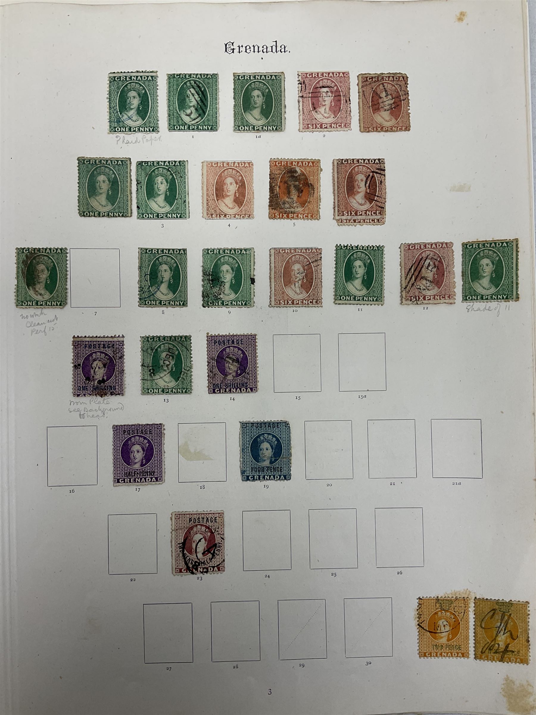 Grenada Queen Victoria and later stamps, including 1861-79 one penny, six pence, one shilling, 1883 halfpenny to one shilling, King George V 1913 values to one shilling etc, housed on pages