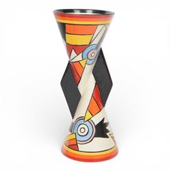 Wedgwood Bizarre by Clarice Cliff, Lightning Yo Yo vase, hand painted based upon an original, limited edition 165/250, with certificate and box, H23cm 