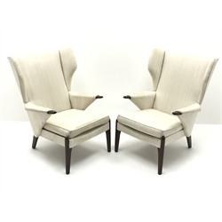  Pair mid 20th century Parker Knoll wing back armchairs, tapering supports, W65cm (2)  