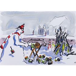 Angus Bernard Rands (British 1922-1985): Winter Scenes, set of four watercolours signed with initials, one dated 1972, max 15cm x 21cm; together with a collection of memorabilia, including a letter and various Christmas cards (unframed)