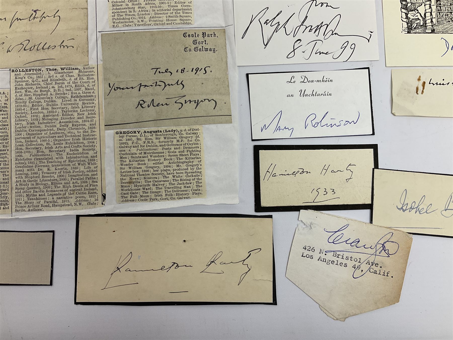 Approximately 500 autographs, signed letters, signed photographs etc from famous individuals including Duke Ellington, Ted Hughes, Daphne du Maurier, Archibald Sinclair, Marlene Dietrich, John Bright, Lord Hailsham and many others