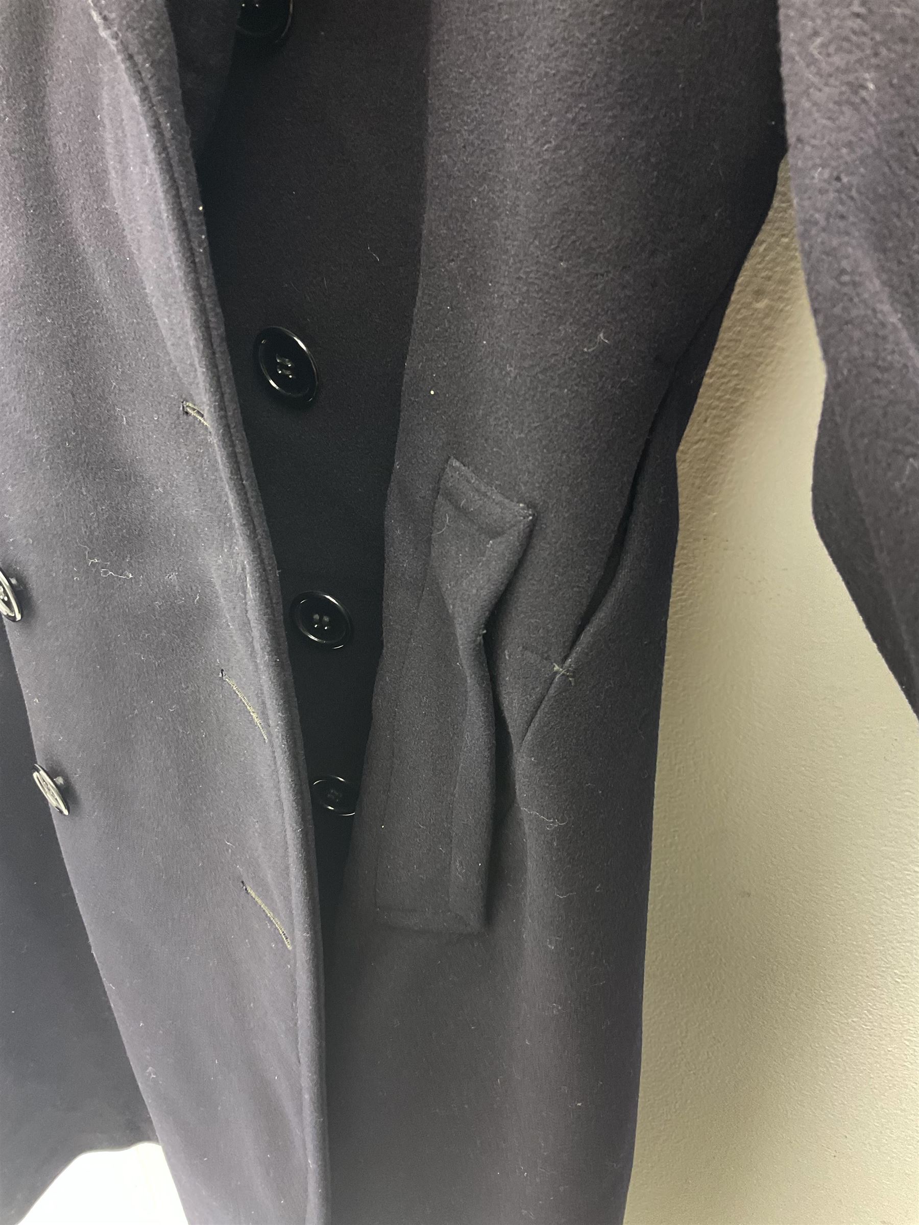 WW2 French Naval Officer's greatcoat; bears label 'Hirsch Tyler Company Uniforms 10th & Berks Sts Philadelphia Penna.'