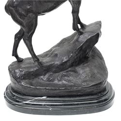 After Moignier - Pair of large bronze stags on marble bases H71cm