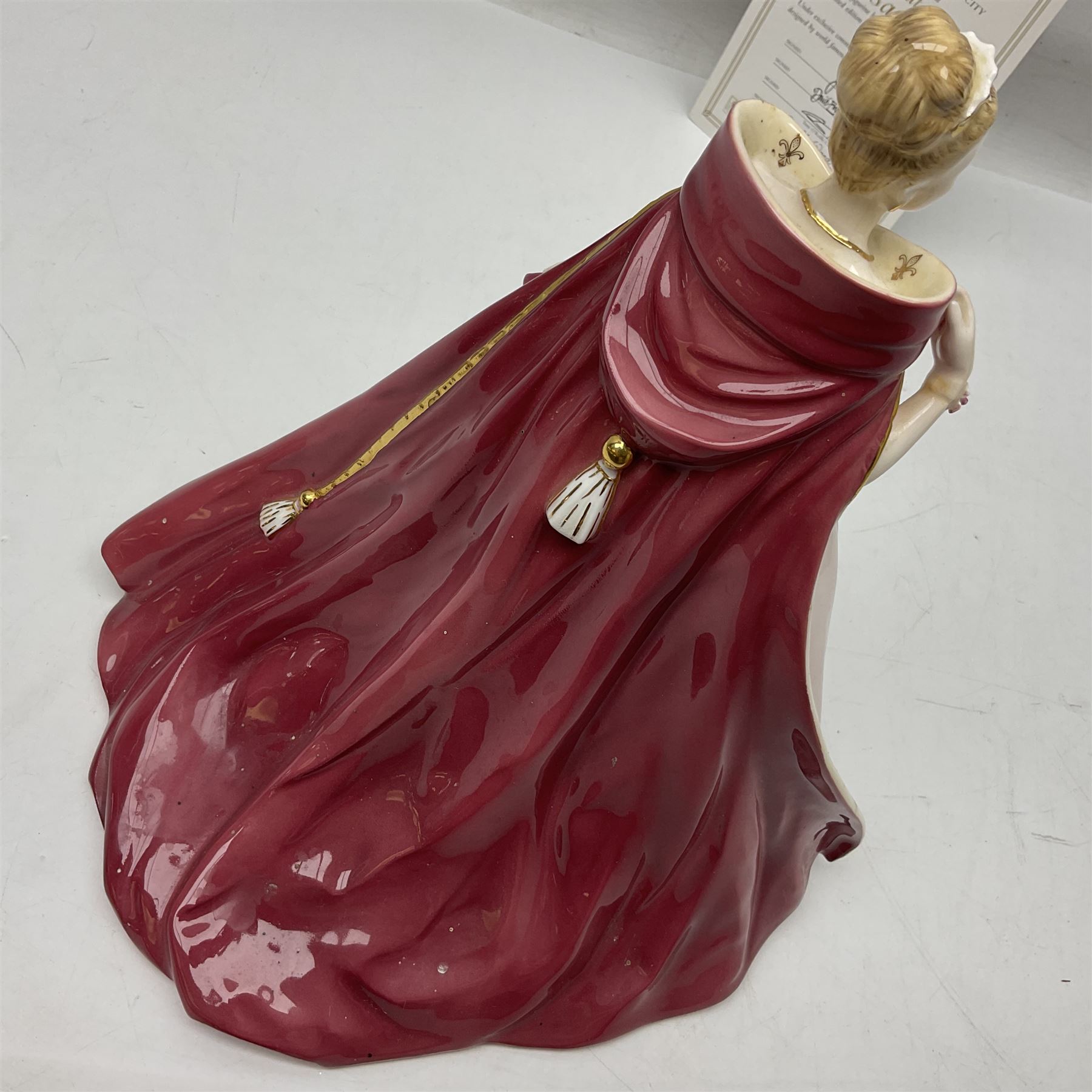 Coalport figure, An Evening at the Opera; Sara, designed by David Emanuel, limited edition 290/7,500, with certificate of authentication, H26cm