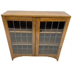 Mid 20th century oak bookcase, lead glazed doors