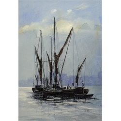 Desmond 'Des' G Sythes (British 1929-2008): 'Spritsail Barges on Blackwall Reach, London River', watercolour signed and dated '82, titled on label verso 51cm x 36cm 
Notes: Sythes was curator of Whitby Museum's photography collection and Head Keeper of Whitby Lighthouse