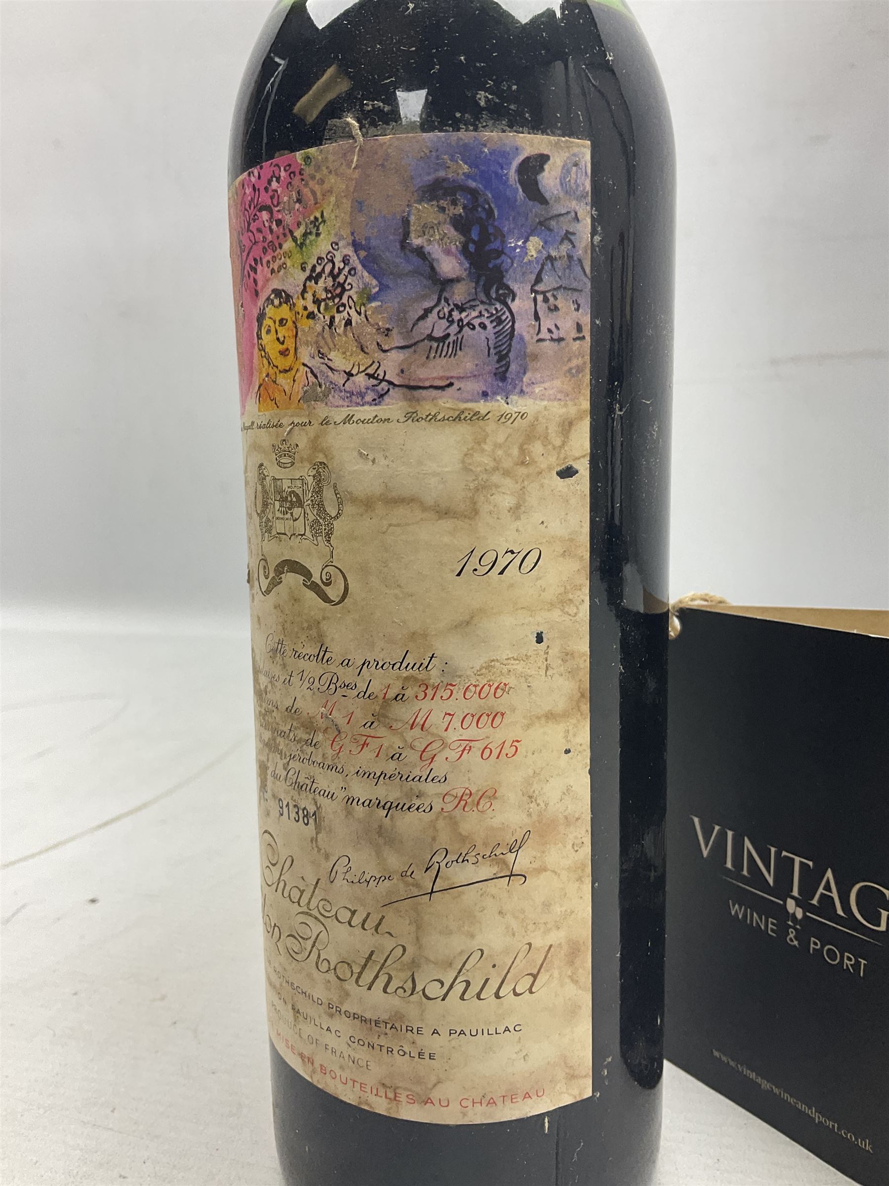 Chateau Mouton Rothschild, 1970, Grand Cru Classe Pauillac, unknown contents and proof 