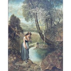 Victor Boutellier (French 19th Century): Young Lady by a Forest Pool, oil on canvas signed 38cm x 30cm 