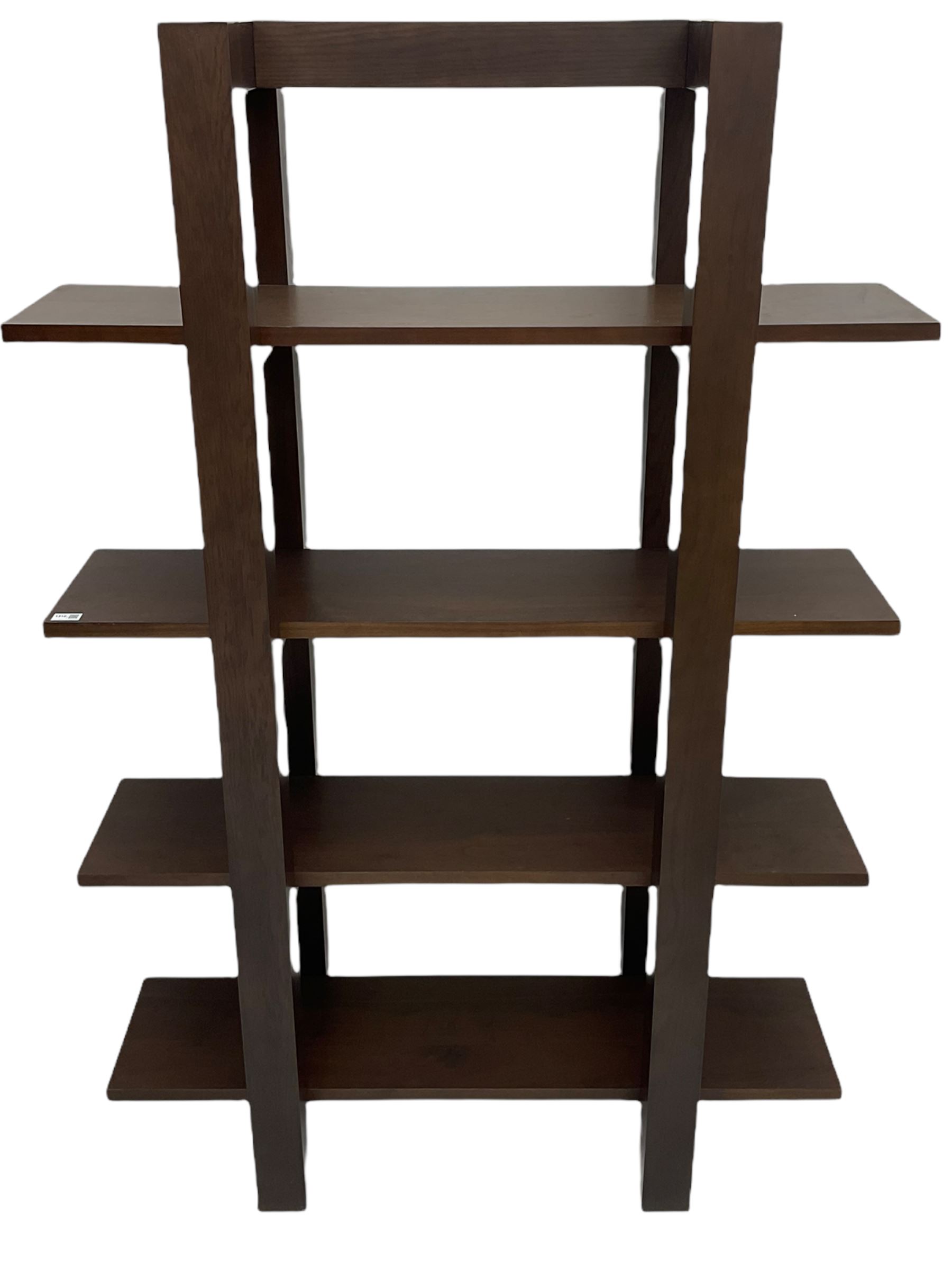 Dark walnut finish shelving unit, four tiers Collectors & Clearance Sale