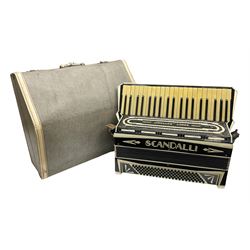 Scandalli Vibrante Three piano accordion in Art Deco black and white case with jewelled decoration, twenty-four keys and one-hundred and twenty buttons; inscribed '5700 Camerano Italia'; serial no.3414 L54cm; in carrying case with strap