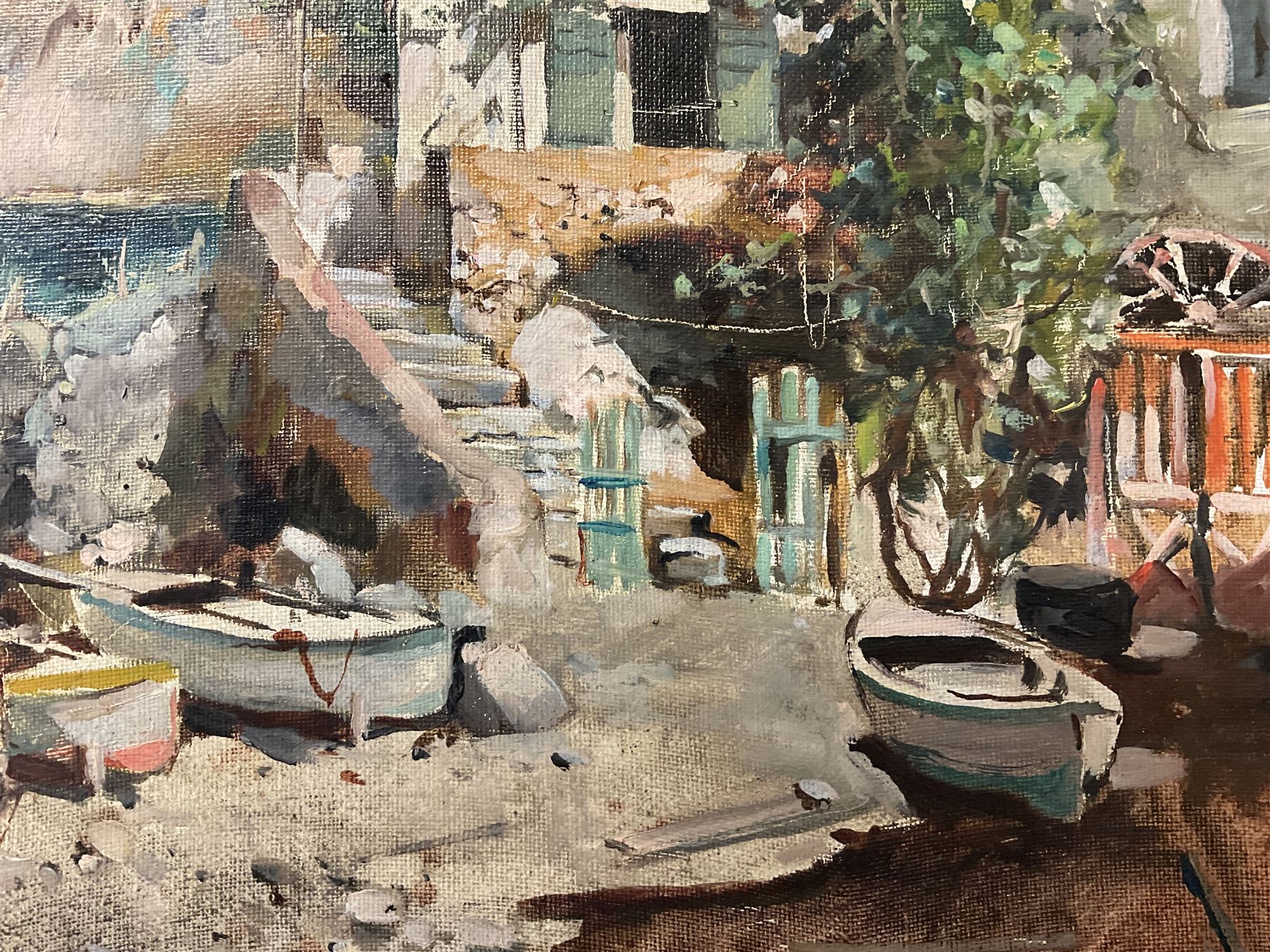 Felice Giordano (Italian 1880-1964): 'Small Harbour in Capri', oil on canvas signed 35cm x 49cm