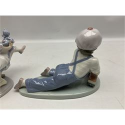 Three Lladro figures, comprising Ironing Time no 5148, Best Friend no 7620 and All Aboard, signed no 7619, largest example H26cm