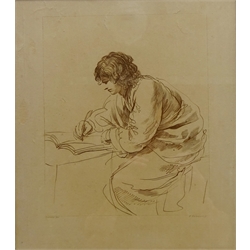  Figures Studying, two etchings by Francesco Bartolozzi (Italian 1728 - 1815) after Guercino, Bacchus's Favourite, engraving by M Bovi, late pupil of Bartolozzi and two others max 34.5cm x 44.5cm(5)   