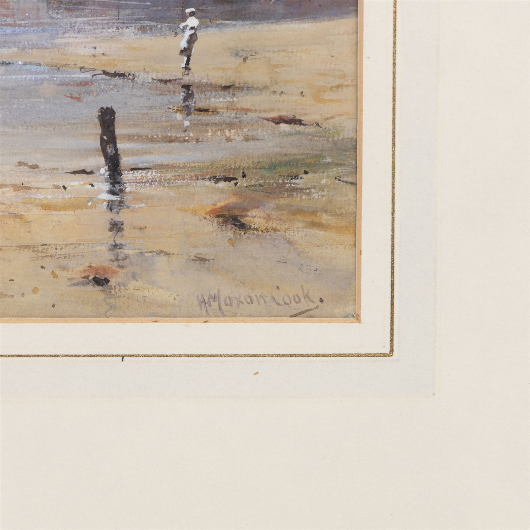 Herbert Moxon Cook (British 1844-1928): Whitby Chimneys at Dusk, watercolour heightened with white signed 20cm x 31.5cm 