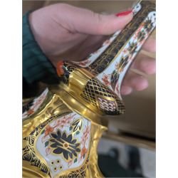 Pair of Royal Crown Derby Imari Pattern Candlesticks, numbered 1128, H27cm