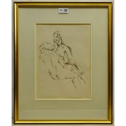  Peter Samuelson (British 1912-1996): 'Two Nudes', pen and ink c.1950 unsigned 30cm x 21cm Provenance: with Abbott & Holder 30 Museum St. London, artist's estate, label verso  

