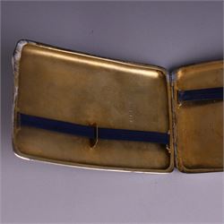 1930s silver cigarette case, of curved rectangular form with engine turned decoration and vacant cartouche, hallmarked Joseph Gloster Ltd, Birmingham 1934 and a 1930s silver sweetheart compact with engine turned decoration and enamel Royal Engineers crest, hallmarked Crisford & Norris Ltd, Birmingham 1939, cigarette box L12cm, H8cm