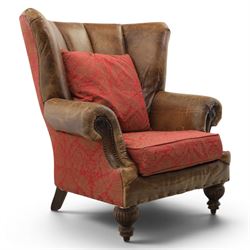 Paul Roberts - Georgian design fan-back leather armchair with fabric seat
