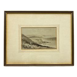 John Wilson Carmichael (British 1800-1868): 'Gristhorpe Looking Towards Scarborough', watercolour en grisaille heightened in white signed, labelled verso 12cm x 20cm