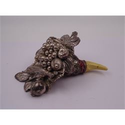 Italian Magrino silver filled model of a fruiting cornucopia, with enamel and ivorine horn, marked Magrino 925, W15.5cm