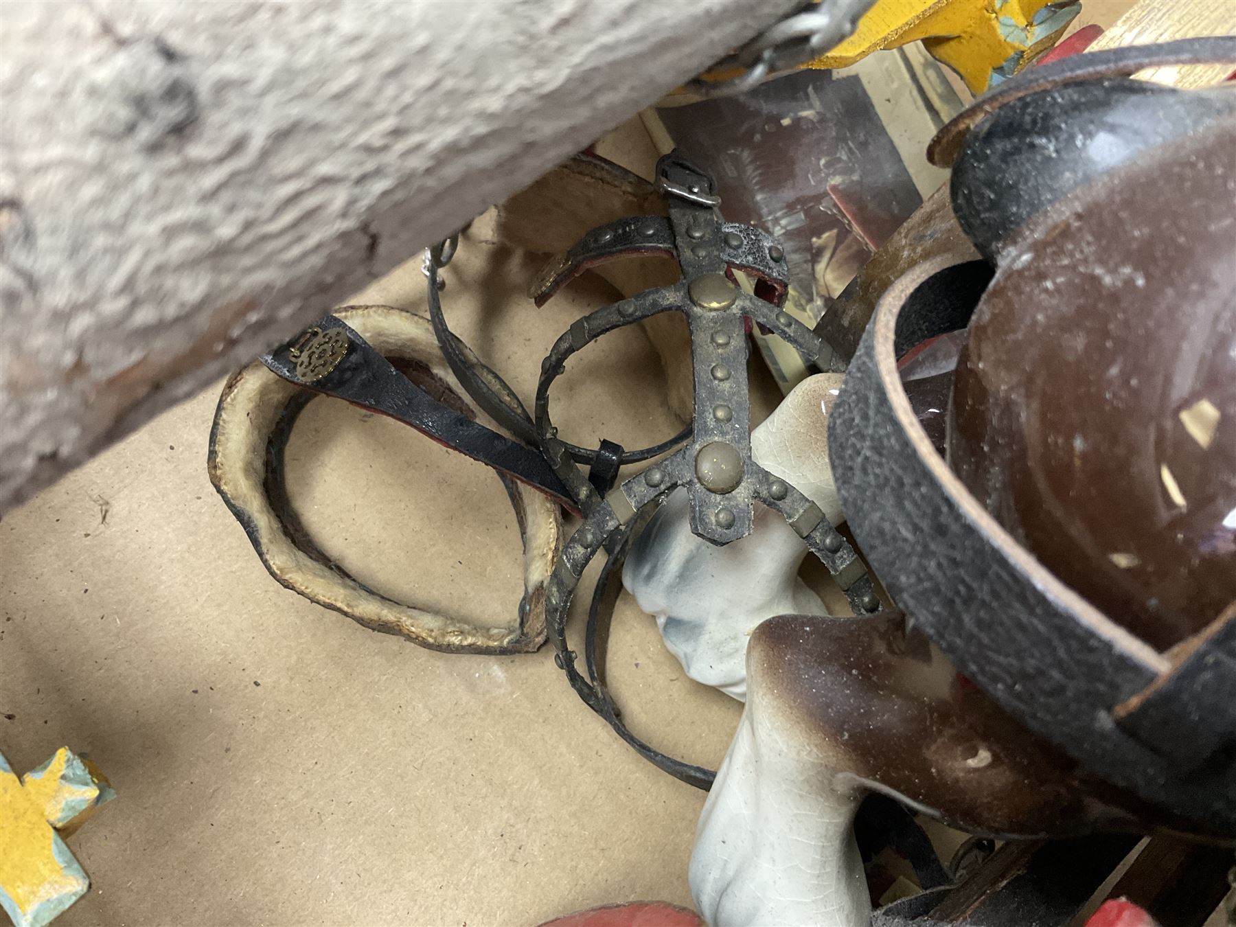 Melba Ware Shire horse figure and two similar, and four wood carts