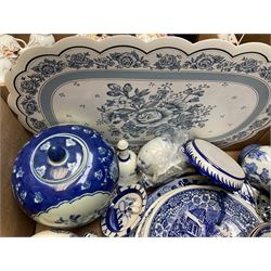 Royal Albert tea wares decorated in the Imari style, quantity of blue and white ceramics, composite figures, Whisky decanter, Royal Albert 'Roses' teacup and saucer