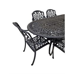 Victorian design painted aluminium oval garden table and six chairs - THIS LOT IS TO BE COLLECTED BY APPOINTMENT FROM DUGGLEBY STORAGE, GREAT HILL, EASTFIELD, SCARBOROUGH, YO11 3TX