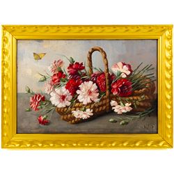 Marie Nyl-Frosch (German 1857-1914): Still Life of Flowers in a Basket, oil on board signed 31cm x 46cm