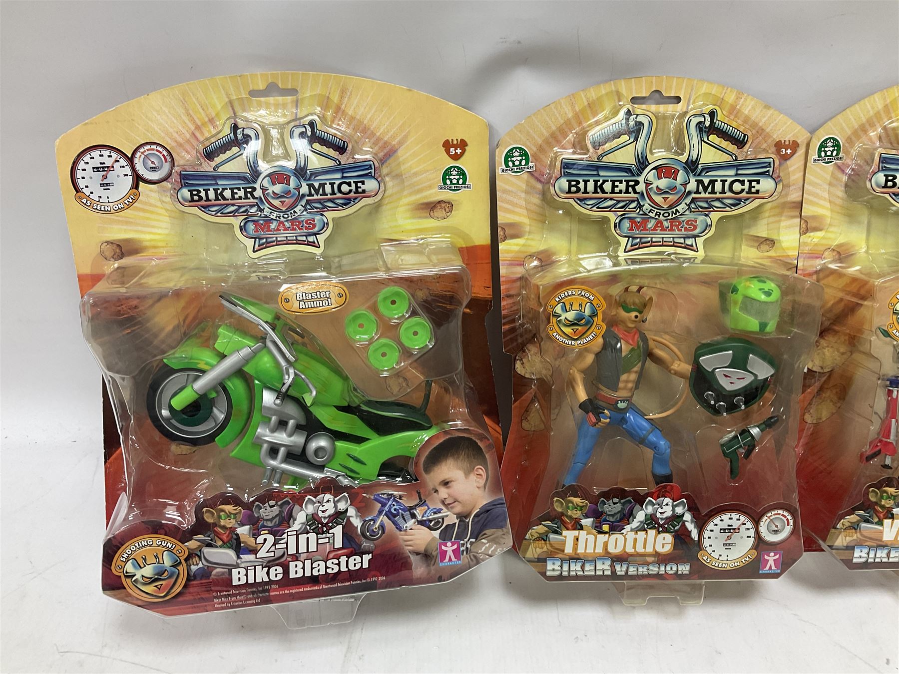 Biker Mice From Mars - Character Options 2-in-1 Bike Blaster; and four carded figures comprising Night Shift, Modo, Vinnie and Throttle; together with six Mattel Max Steel carded figures; all in unopened blister packs (11)