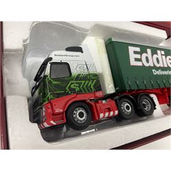 Corgi Eddie Stobart - three Hauliers of Renown lorries; CC14030 Volvo FH Facelift Curtainside; CC15002 Iveco Stralis Curtainside; and Seddon Atkinson Strato Curtainside; all boxed (3)