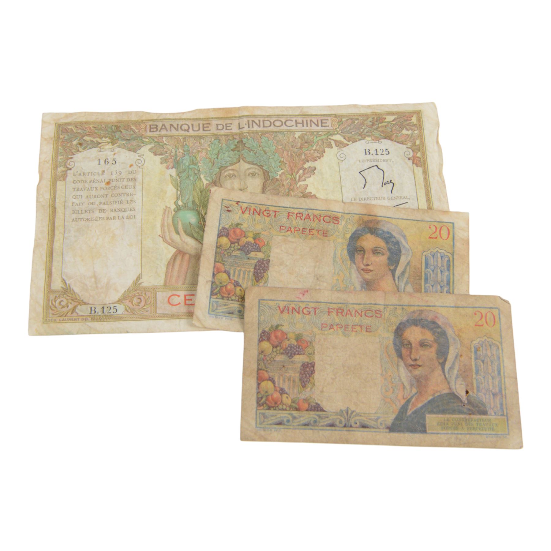 Approximately 34 grams of Great British pre-1920 and approximately 5 grams of pre-1947 silver coins, together with a Queen Elizabeth II 2005 'Trafalgar' five pound coin, three French banknotes, and further coins