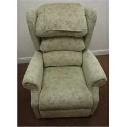  Pair CosiChair electric riser reclining armchairs, upholstered in a green floral fabric, W83cm  