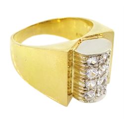 18ct white and yellow gold white spinel, abstract design ring, stamped 750