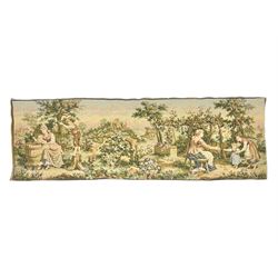 20th century French tapestry, depicting countryside landscape with figures