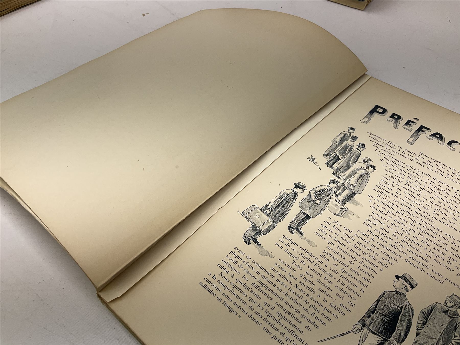 General De Fonclare: L'Armee Francaise A Travers Les Ages - L'Infanterie. Paris 1930. Hand coloured plates. Original card binding loose in later folder; Chaperon Eugene: Le Soldat Francais. Paris Ndc1895; and Deutsche Reichsmarine Dienst Und Leben Der Matrosen cigarette card album c1936 (3)