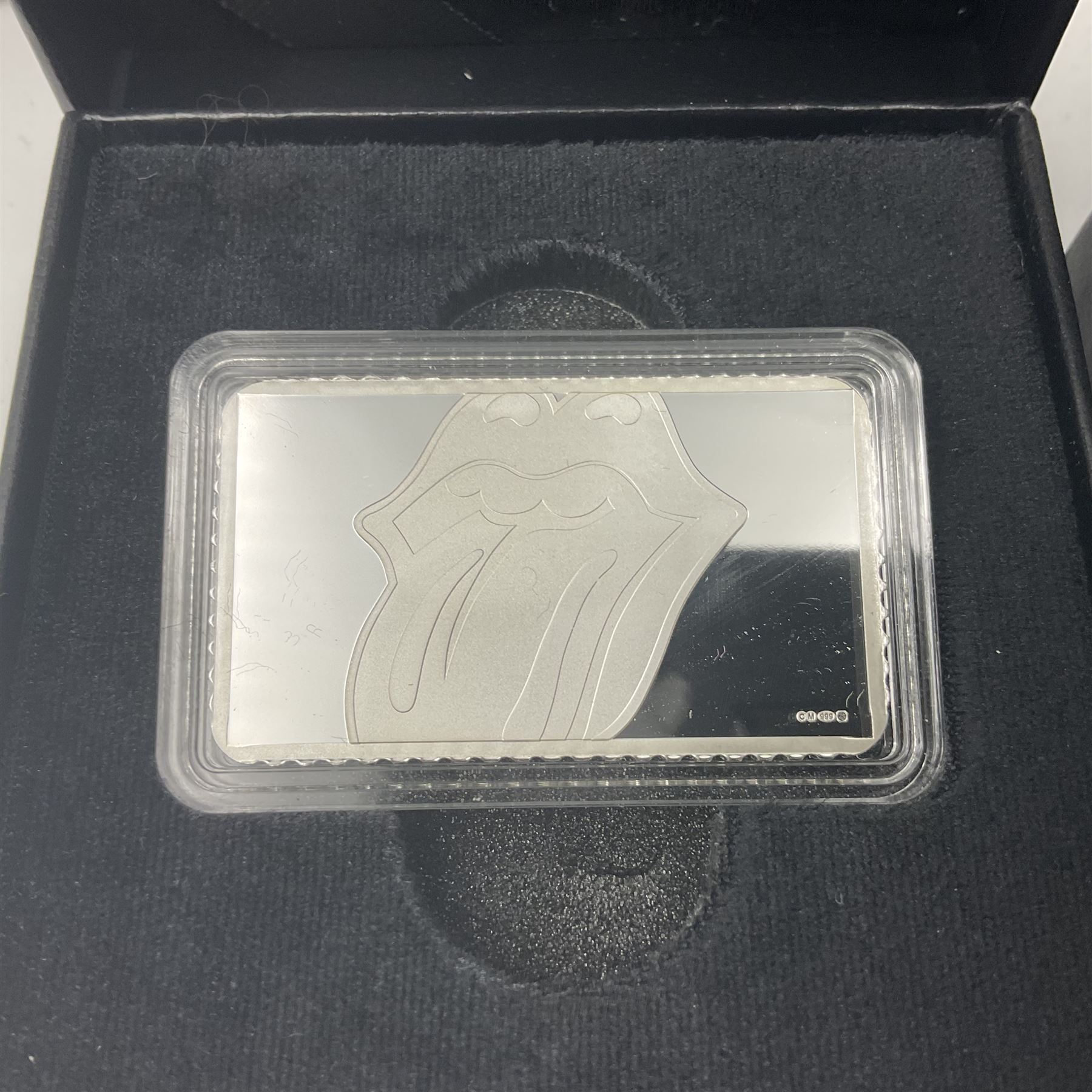 Two Royal Mail 'The Rolling Stones 60th Anniversary' fine silver stamp ingots, cased with certificates 