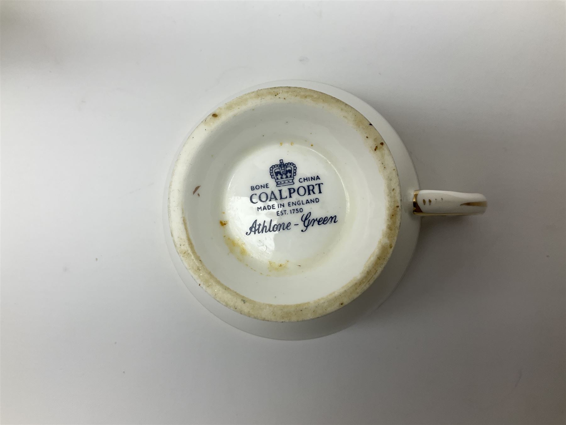 Coalport Athlone Green pattern tea wares, comprising coffee pot, seven coffee cans and saucers, milk jug, open sucrier, six tea cups and saucers, and six twin handled cups and saucers (42) 