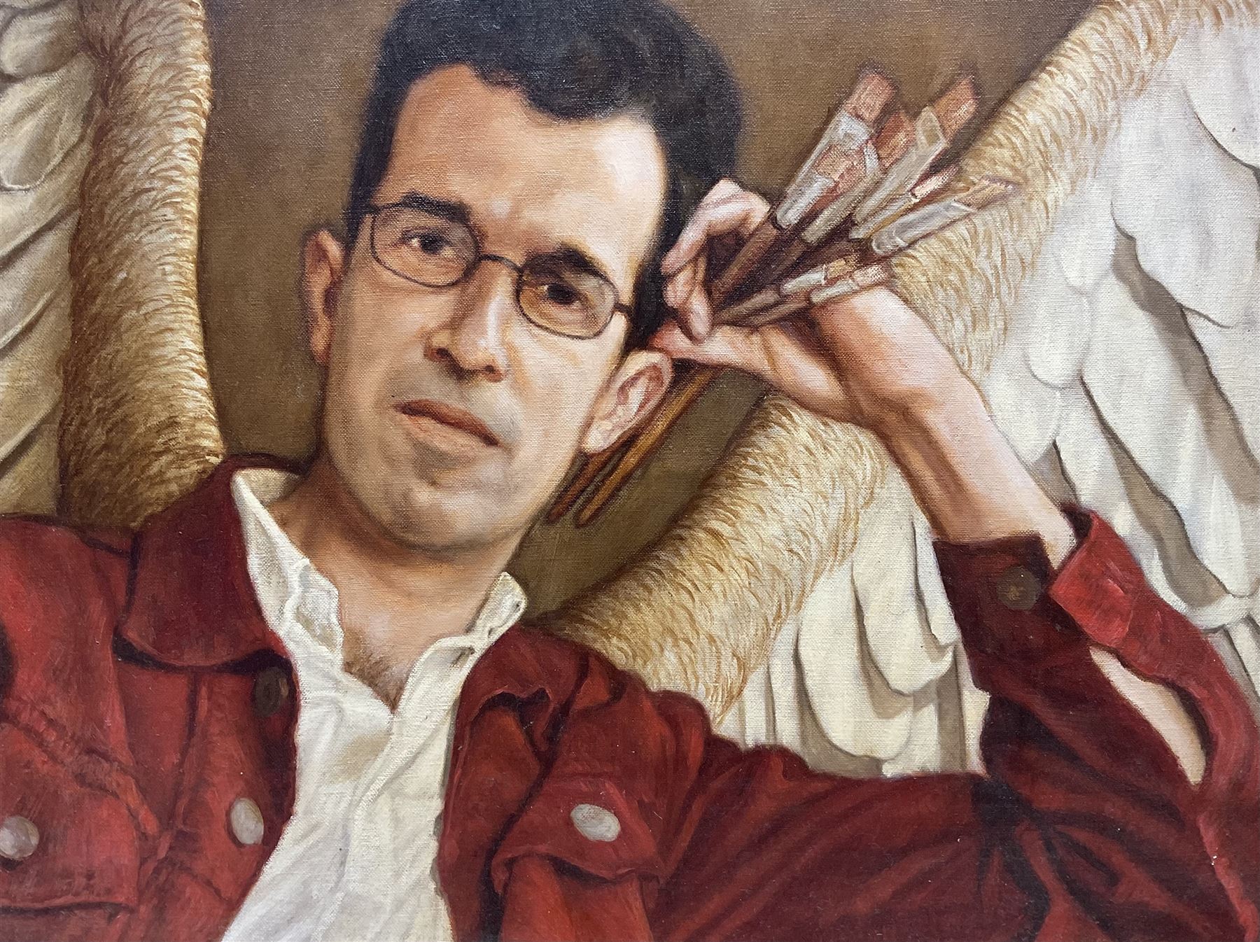 John Afflick (British 1967-): Portrait of 'John Duffin', oil on canvas unsigned, titled on label verso 39cm x 51cm