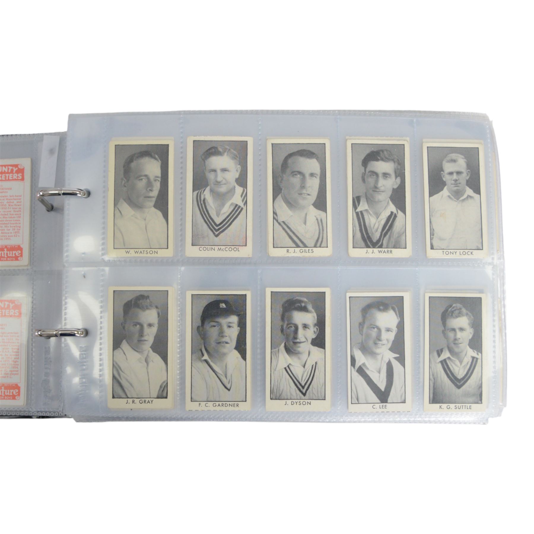 Collection of Edwardian and later Cricket related trading and cigarette cards, including complete set of fifty 1908 Will's Cigarettes Cards, fifteen 1922 The Boys Realm Famous Cricketers cards, part set of 1926 Players Cricketers Caricatures by RIP,  full set of sixteen 1958 Master Cricketing Series New Zealand, complete set of twenty five 1953 Mornflake Test Cricketers, etc, housed in three albums