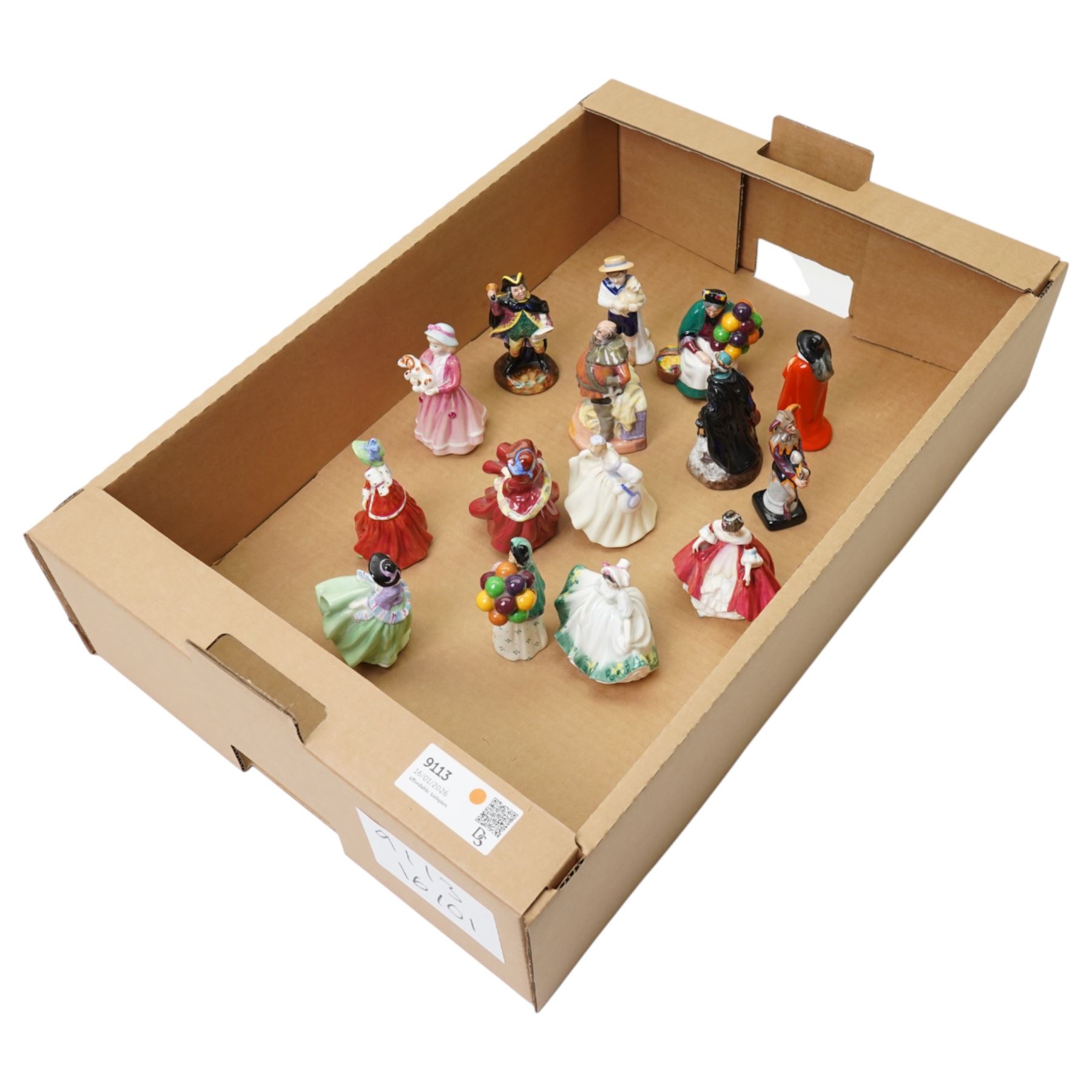 Fifteen miniature Royal Doulton figures, including Balloon Sellers, Top O The Hill, etc 