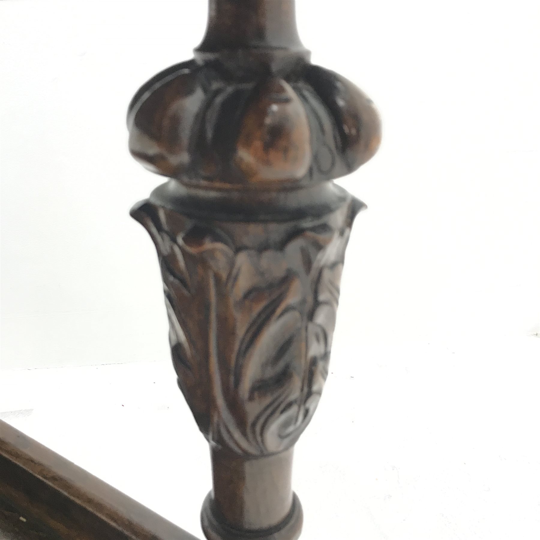 Early 20th century oak tea trolley, carved cup and cover supports joined by solid undertier, W76cm, H81cm, D82cm