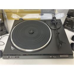 Hi-Fi equipment including Technics turntable SL-BD22D, Stereo Integrated Amplifier SU-A700MK3, Compact Disk Player SL-BD22D, with pair of Castle yew wood cased speakers