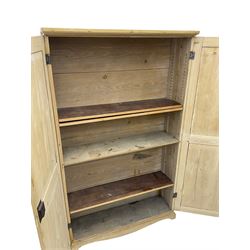 19th century pine double cupboard fitted with adjustable shelves 