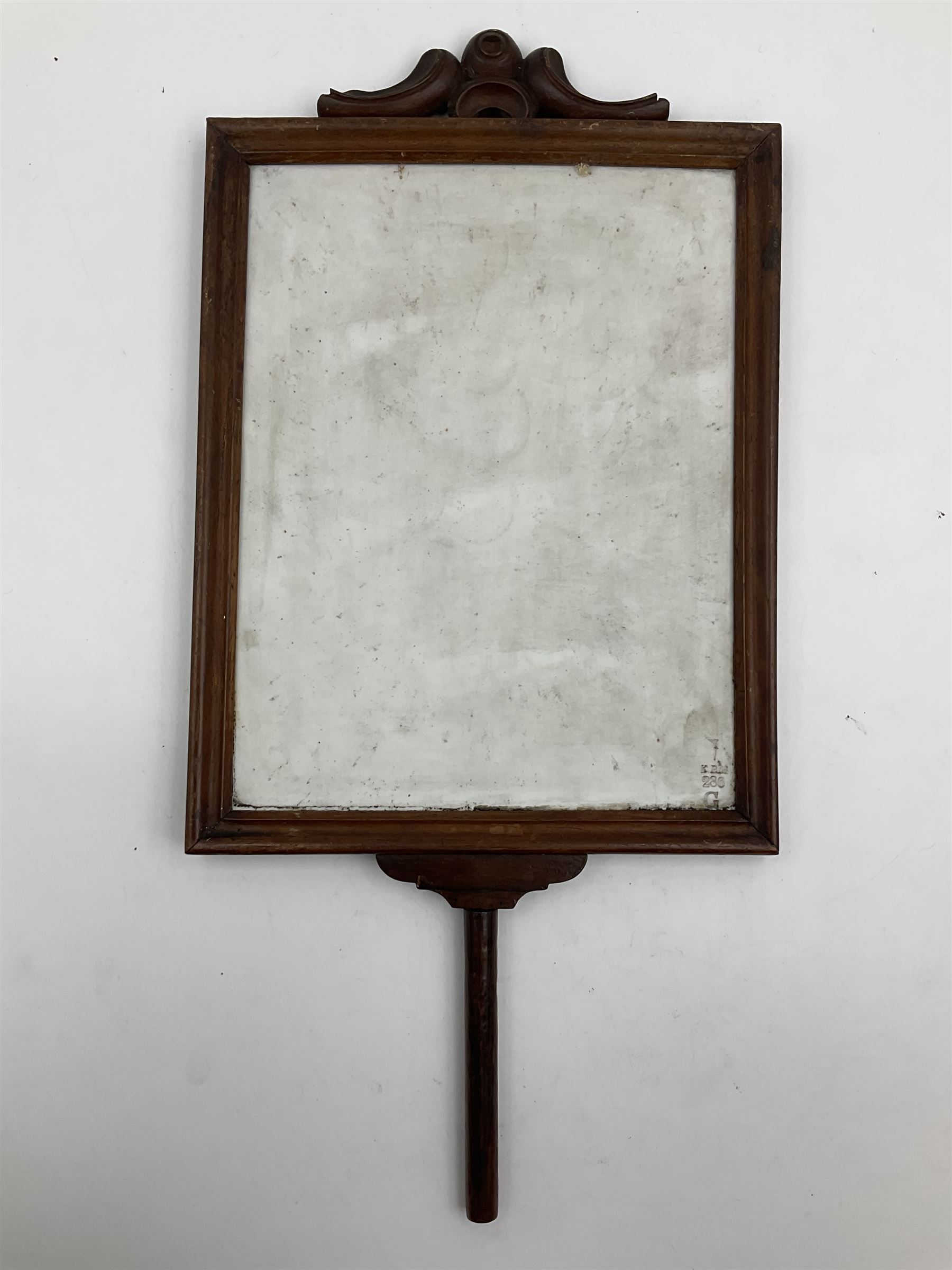 KPM Berlin lithophane panel, of two angels supporting a female figure to the centre, encased in a rosewood frame and handle, H42cm