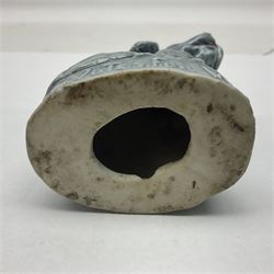 Suffragette blue glazed moulded ceramic dog, inscribed Votes For Women, H9cm