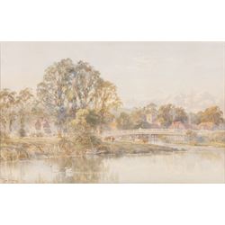 Revd Laurence George Bomford (British 1847-1926): 'On the Teign', watercolour signed titled and dated '80, 34cm x 51cm; Thomas Henry Hunn (British 1857-1928): 'At Goring Church and Mill - Beside the Thames', watercolour signed, titled in a later hand verso 30cm x 49cm (2)