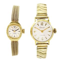 Royal U.K.B ladies 14ct gold wristwatch, on integral 14ct gold bracelet and a Ebana 14ct g...